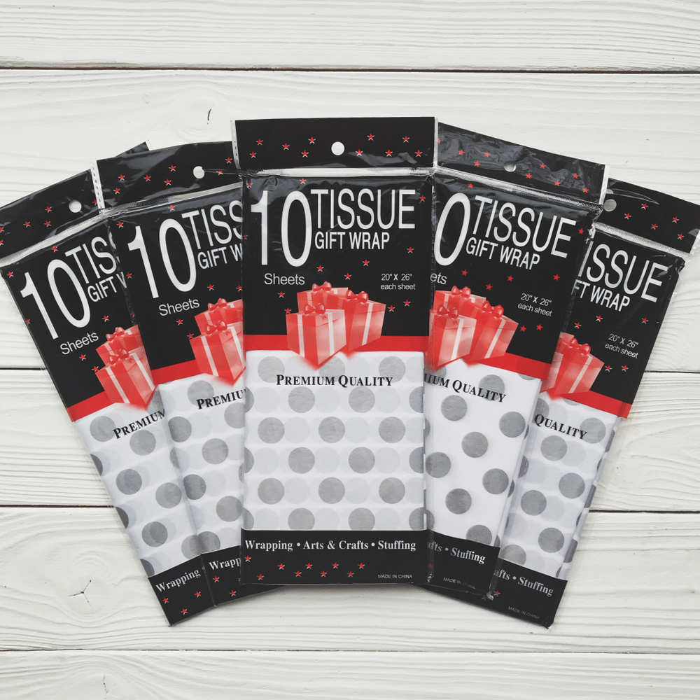 Бумага тишью 50 х 66 см (10 листов), серебристый горошек