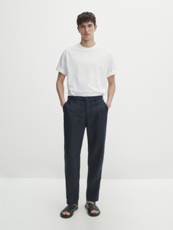 Massimo Dutti 100% льняные брюки, темно-синий