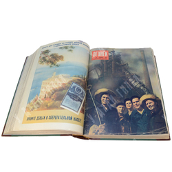 Журнал Огонек 52 номера, годовой комплект за 1953г. В 2-х  полукожаных переплетах .