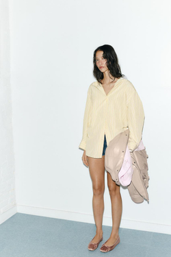 ZARA РУБАШКА ОВЕРСАЙЗ В ПОЛОСКУ С РУКАВОМ ЛЕТУЧАЯ МЫШЬ, СВЕТЛО-ЖЕЛТЫЙ