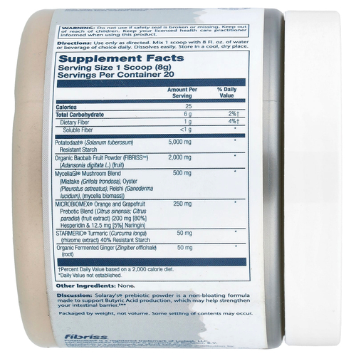 Solaray, пребиотик Mycrobiome® в порошке, без вкусовых добавок, 160 г (5,64 унции)