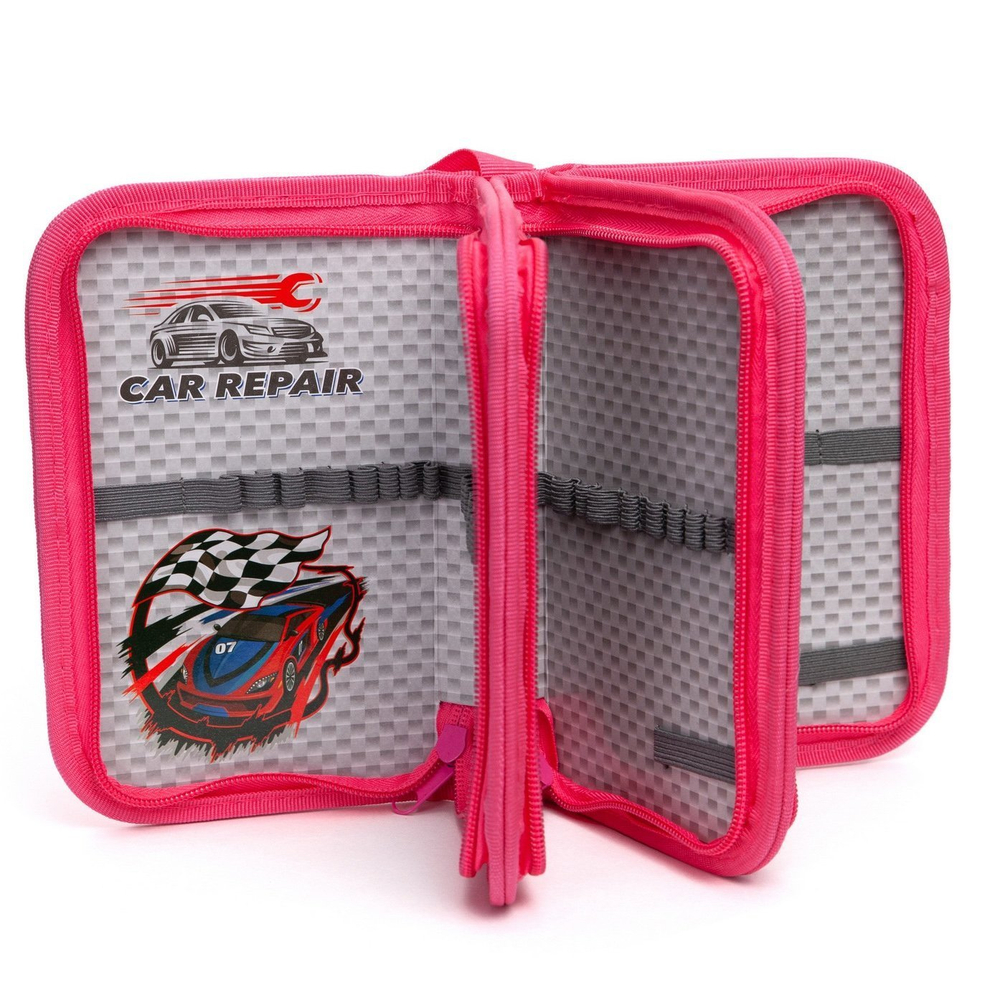 Пенал 3 отделения Alingar, искусственный мех, молния, 120 х 190 мм, "Fur roses", микс (розовый, голубой, фиолетовый, св-розовый)