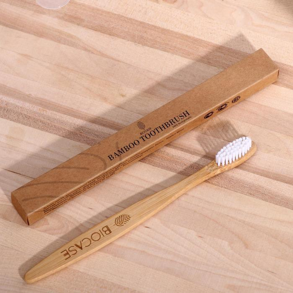 5058670 Бамбуковая зубная щётка Biocase, для взрослых, белая