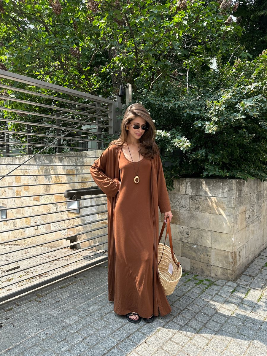 Платье-майка из трикотажа рыже-коричневое