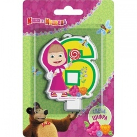 Свеча Цифра 6, Маша и Медведь, 8см