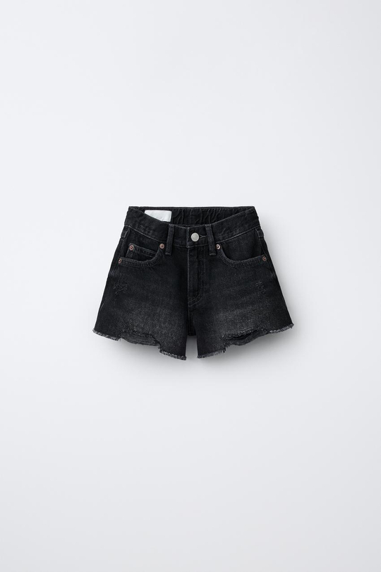 ZARA ДЖИНСОВЫЕ ШОРТЫ С РАЗРЕЗАМИ, ЧЕРНЫЙ