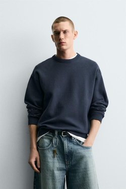 ZARA СВИТЕР ИЗ МЯГКОЙ ТКАНИ С РЕЛЬЕФНЫМ УЗОРОМ, СИНИЙ