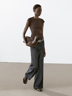 Massimo Dutti Футболка с короткими рукавами и окантовкой, коричневый