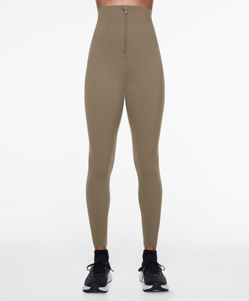 OYSHO Легинсы с высокой посадкой и застежкой-молнией длиной 65 см, коричнево-серый