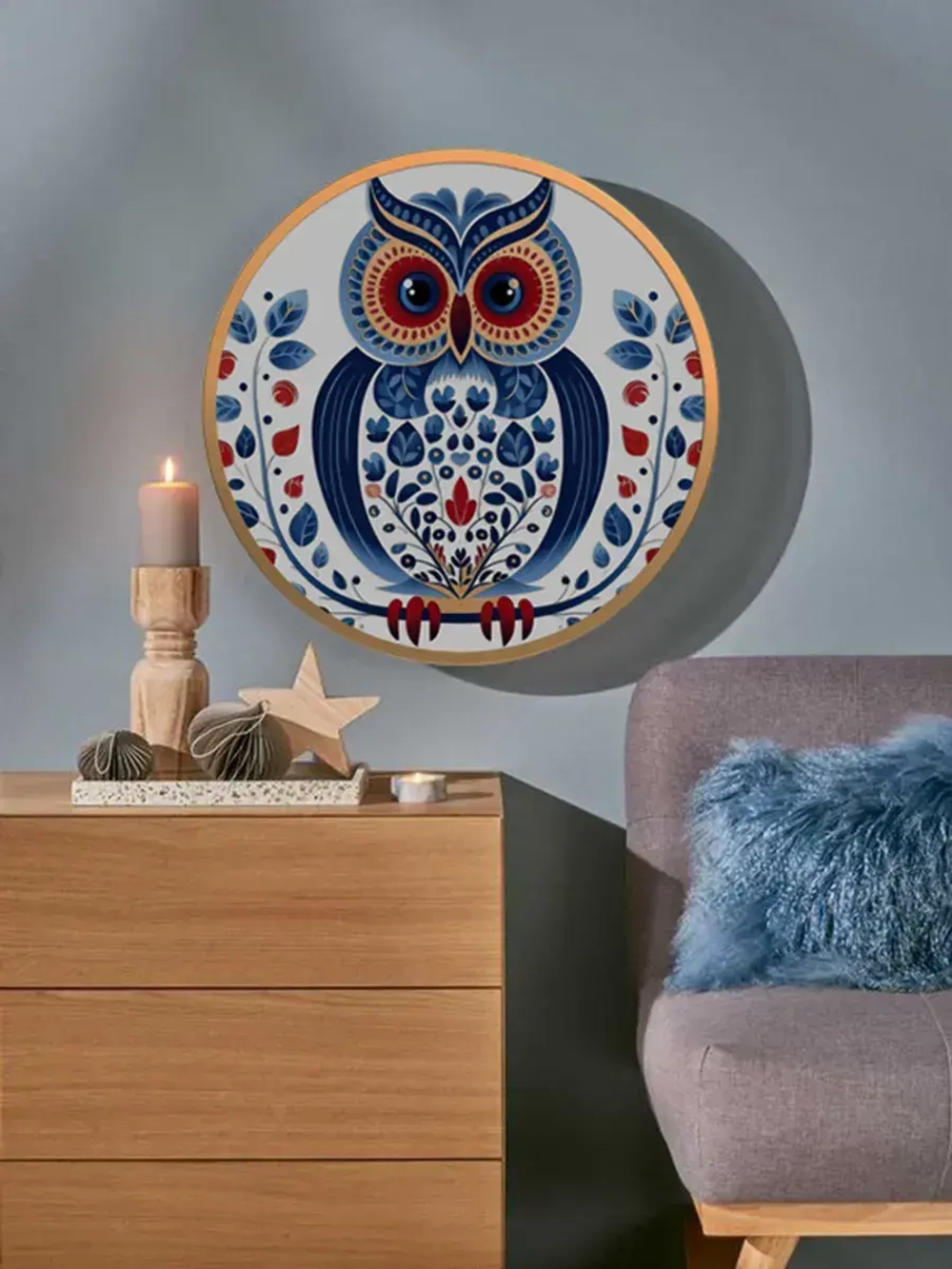 Круглая металлическая фоторамка 42 см, золото