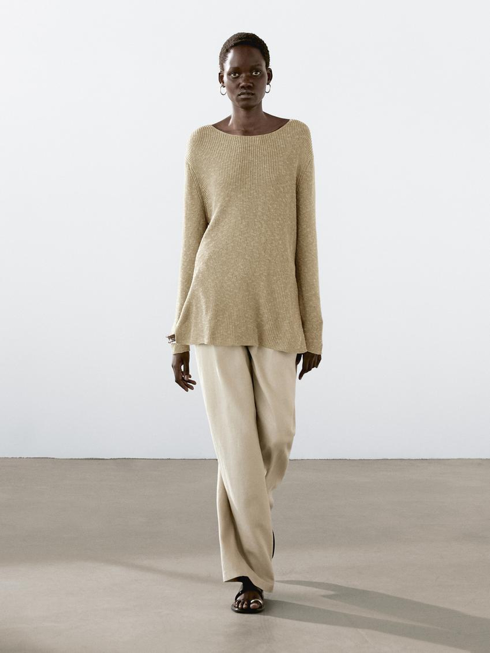 Massimo Dutti Свитер из смесового хлопка, зеленоватый