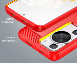 Мягкий чехол красного цвета на Huawei P60 и P60 Pro, серия Carbon (дизайн в стиле карбон) от Caseport