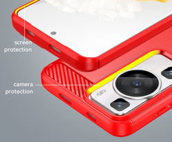 Мягкий чехол красного цвета на Huawei P60 и P60 Pro, серия Carbon (дизайн в стиле карбон) от Caseport