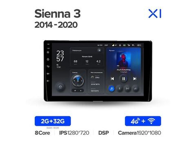 Магнитола Teyes X1 2-32 Wi-Fi + 4G Toyota Sienna 3 XL30 2014 — 2020 9.0"