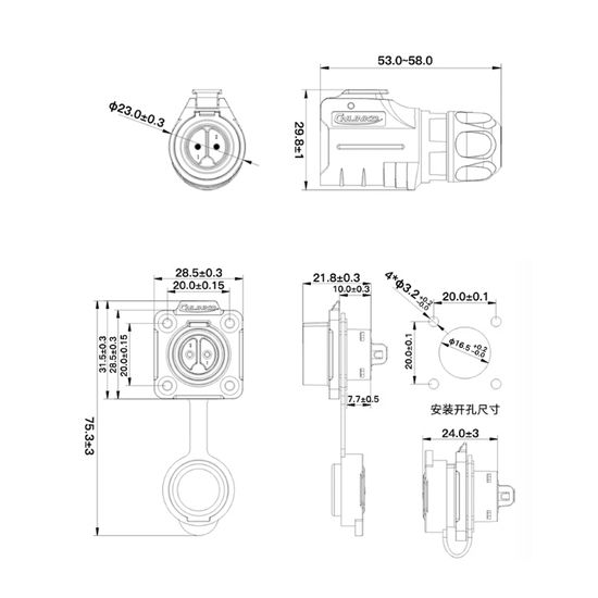 Водонепроницаемый разъем CNLINKO LP-16 9Pin 10 A Male+Female (IP68)