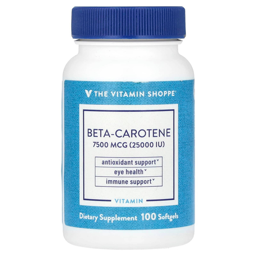 The Vitamin Shoppe, бета-каротин, 7500 мкг (25 000 МЕ), 100 мягких таблеток