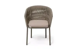 "Бордо" стул плетеный из роупа (колос), каркас алюминий бежево-серый (RAL7006) муар, роуп серо-коричневый 23мм, ткань Mossle бежевая