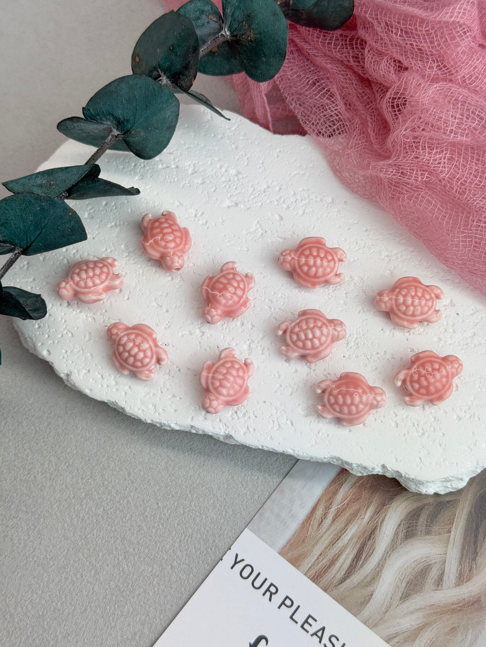 Керамические бусины, 18 мм, «Черепашка», розовый , 10 штук