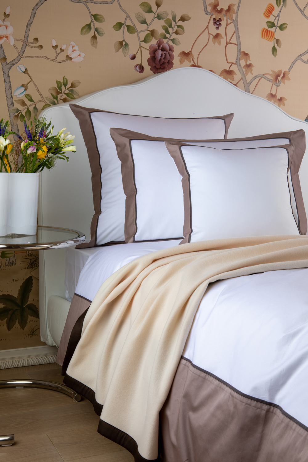 Постельное белье 2 спальное евро Сlaire&Caroll Frame белое/капучино