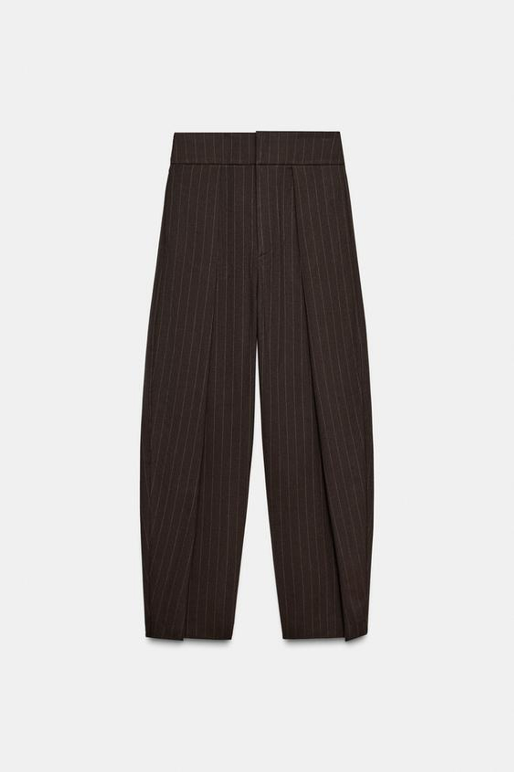 ZARA БРЮКИ BALLOON В ПОЛОСКУ С ЗАЩИПАМИ, КОРИЧНЕВЫЙ/ЭКРЮ