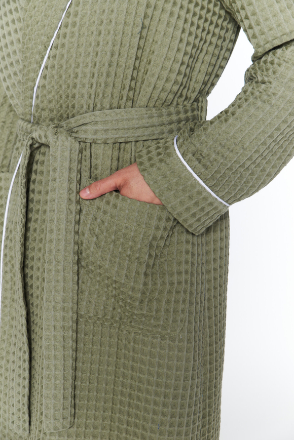 Вафельный халат с кантом полынь
