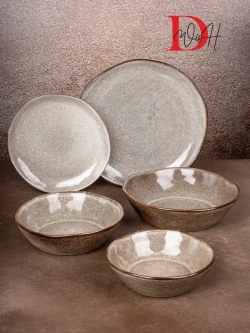 Набор из 6 тарелок 28 см мятый фарфор серая