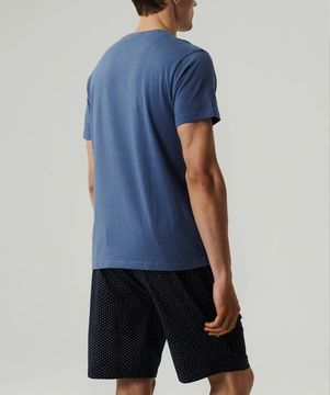 Пижама мужская с коротким рукавом и шортами Atlantic NMP-386, хлопок, голубой + темно-синий