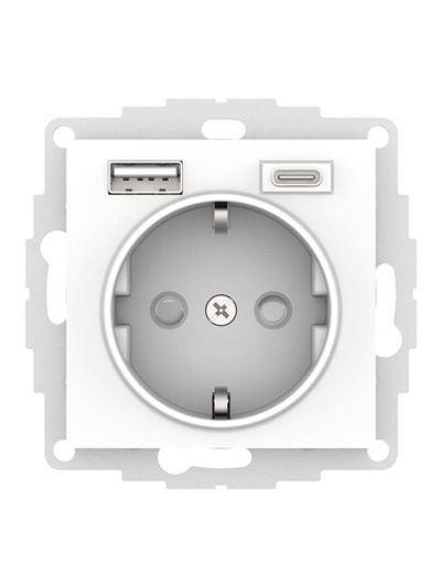 Розетка AtlasDesign 16А с 2-мя заряд. устройствами USB тип A+C 5В/2.4А 2х5В/1.2А механизм бел. SE ATN000132