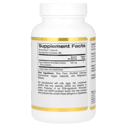 California Gold Nutrition, Oligopin, экстракт коры французской приморской сосны, полифенольный антиоксидант, 100 мг, 180 растительных капсул