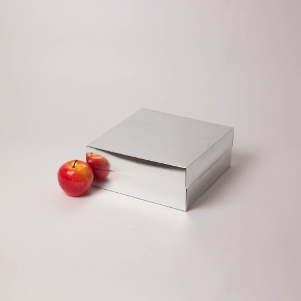 Коробка крышка-дно 25x10x25, серебро, картон глянцевый