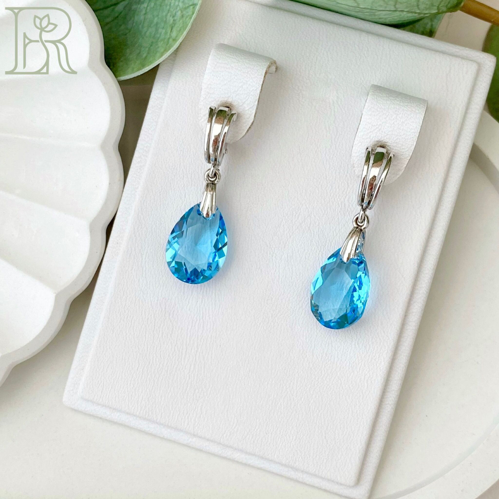 LEFIREL' Серьги серебряные женские "Горное озеро" с кристаллами Swarovski / ювелирные украшения из родированного серебра 925