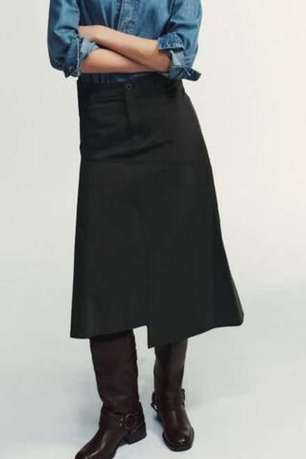 ZARA ЮБКА МИДИ АСИММЕТРИЧНОГО КРОЯ, ЛИНЯЛЫЙ ЧЕРНЫЙ