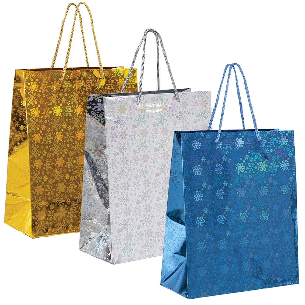 Пакет новогодний 26x13x32см. "Голография" 3 цвета в ассорт. (Золотая сказка)