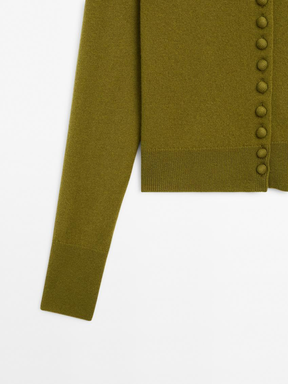 Massimo Dutti Короткий кардиган с обтяжными пуговицами, оливковый