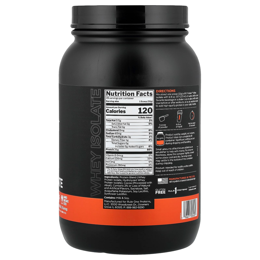 Rule One Proteins, R1 Protein™, сывороточный изолят, со вкусом шоколадной помадки, 896 г (1,98 фунта)