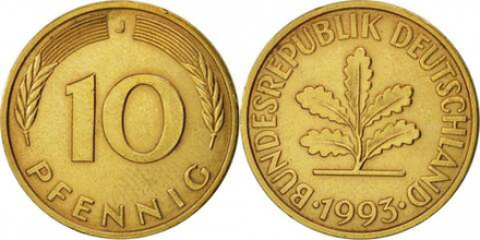 Германия - ФРГ 10 пфеннигов, 1950-2001 Дубовые листья XF
