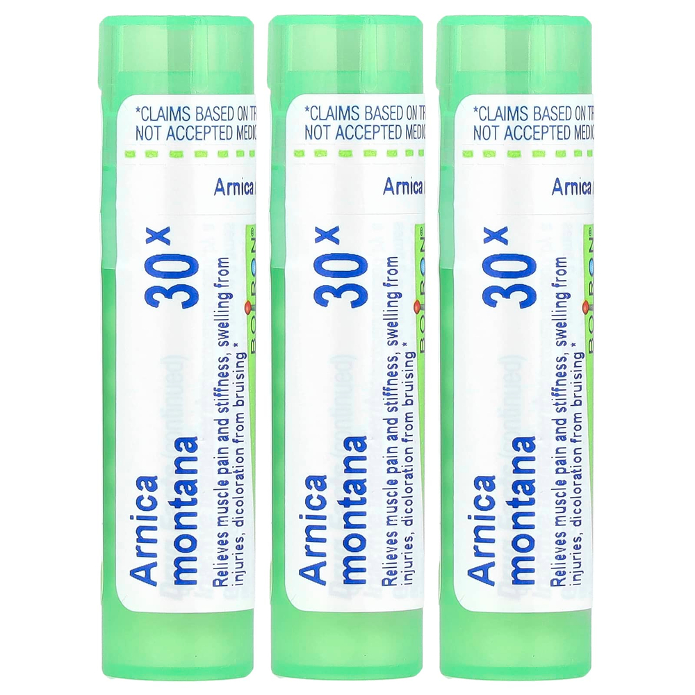 Boiron, Арника 30X, 3 тюбика, приблизительно по 80 быстрорастворимых пастилок в каждом