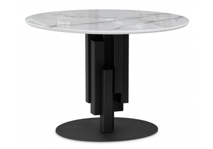 Стол стеклянный Woodville Калипсо 110 белый мрамор, черный, ножки черные