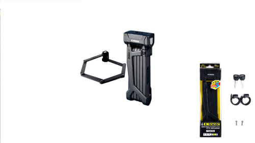 Замок велосипедный ETOOK складной, с ключами, 900мм, толщина пластины 5мм, уровень защиты 5, в оболочке, черный