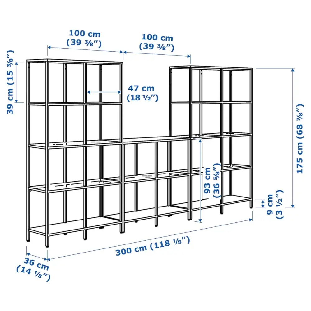 Стеллаж - IKEA VITTSJÖ/VITTSJO, 300х36х175 см, черно-коричневый/стекло, ВИТШЁ/ВИТШЕ ИКЕА