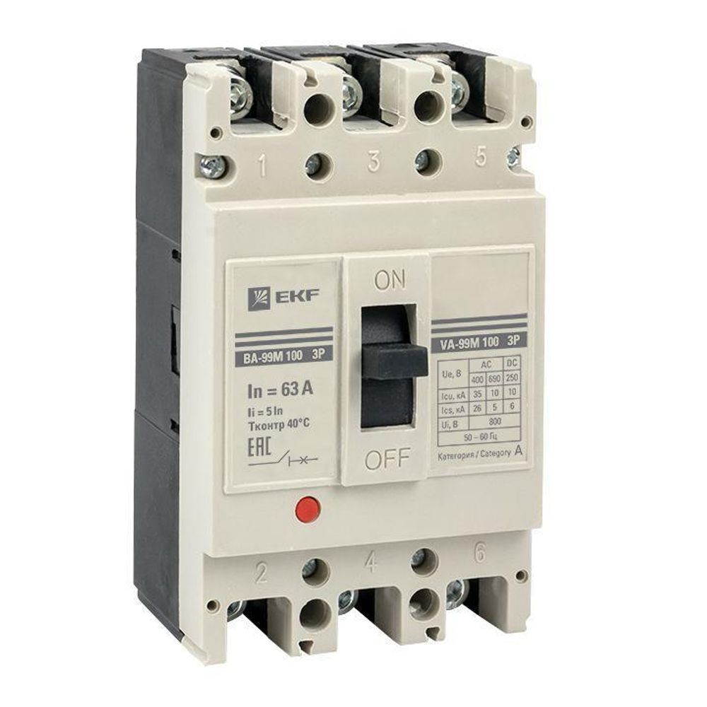 Выключатель автоматический 3п 100/63А 5In 35кА ВА-99М PROxima EKF mccb99-3P5In100-63m