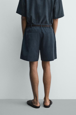 ZARA ШОРТЫ RELAXED FIT С ЭФФЕКТОМ ПОТЕРТОСТИ, ЛИНЯЛЫЙ НЕФТЯНОЙ