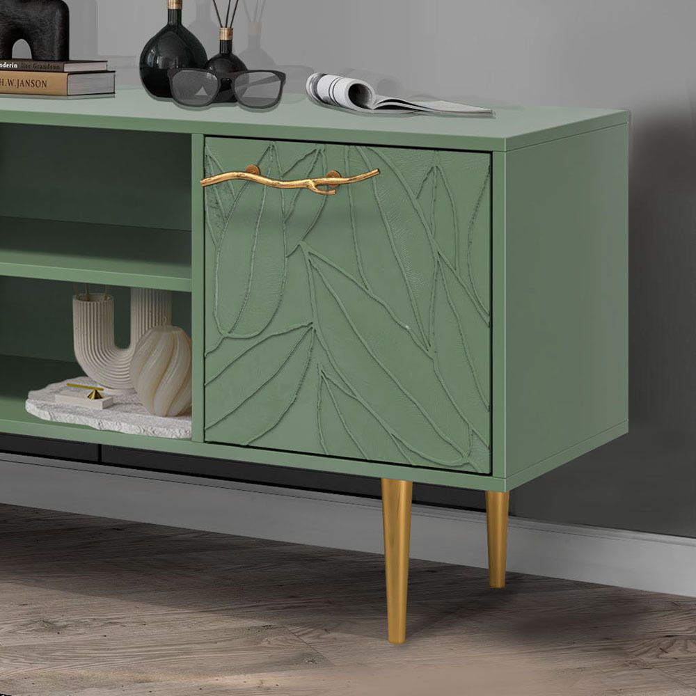 Тумба под ТВ Арт Колор leaves 155см Стайл Голд Зеленый нефрит