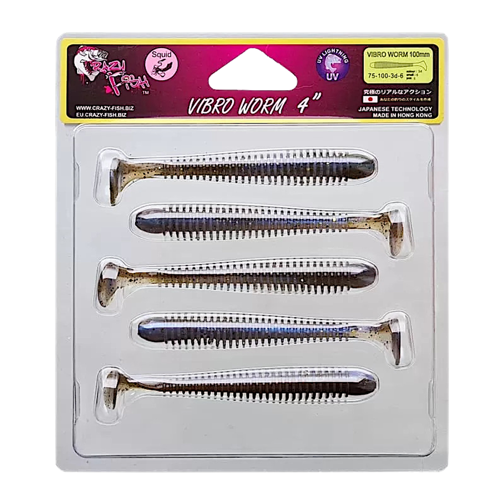 Мягкая приманка Crazy Fish Vibro Worm 4'' 10см 5шт 75-100 -