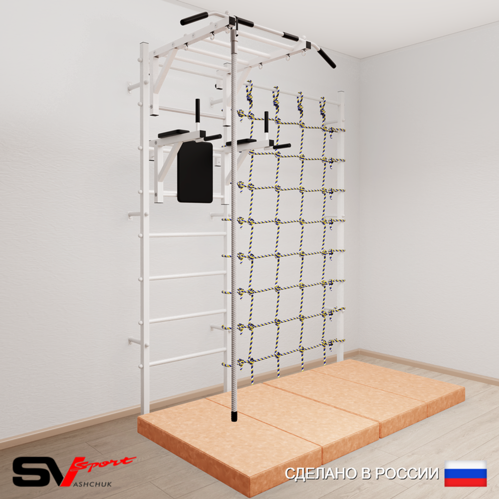 Шведская стенка Sv Sport 54040 (Турник рукоход/Брусья/Канат/Мат 2м/Канатный лаз)
