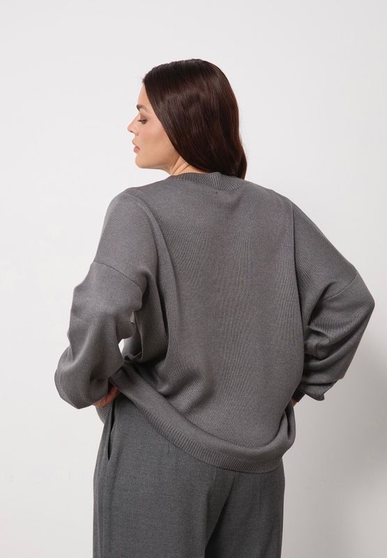 Джемпер вязаный с круглым вырезом, графит