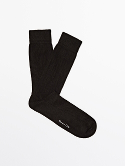 Massimo Dutti Высокие носки в рубчик, черный