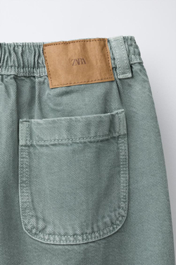 ZARA БРЮКИ BAGGY В ПОЛОСКУ, СВЕТЛО-ЗЕЛЕНЫЙ