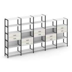 Shelf System Пятисекционный стеллаж пятиярусный с ящиками SN.STM-551 Белый/Дуб Наварра/Металл Черный