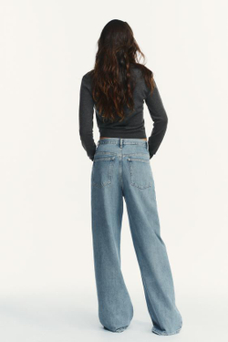 ZARA ДЖИНСЫ TRF WIDE LEG С ПЕРЕКРЕСТНОЙ ТАЛИЕЙ И ВЫСОКОЙ ПОСАДКОЙ, ВЫЦВЕТШИЙ СИНИЙ
